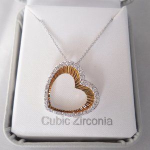 Heart Necklace, Sterling Silver, 18" Chain, Cubic Zirconias, RSE